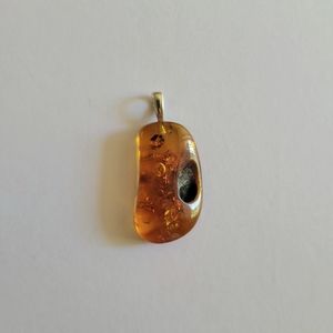 Unique Natural Amber Sterling Silver Necklace Pendant Bean Shape